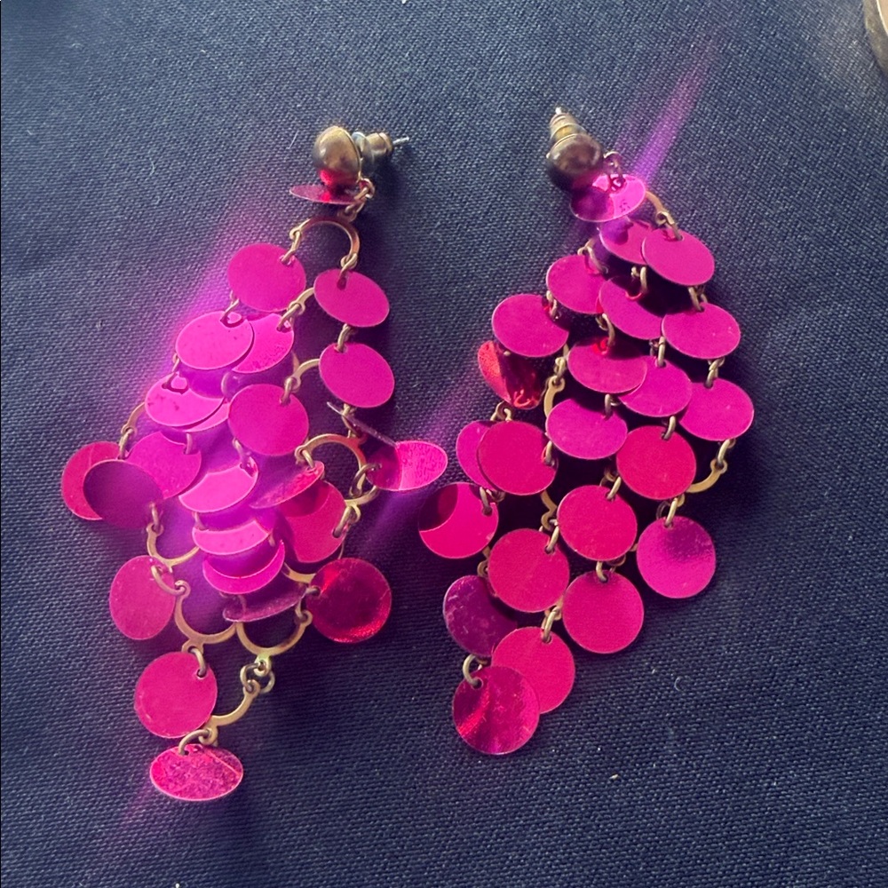 Chic Fuchsia Sequin Drop Earrings